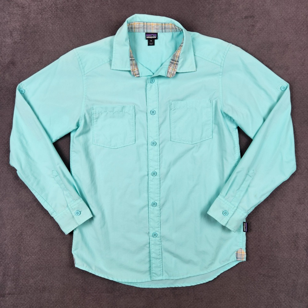 Patagonia Rio North Shirt Boys XL Bend Blue Long Sleeve Roll Tab Sun Shirt 62555